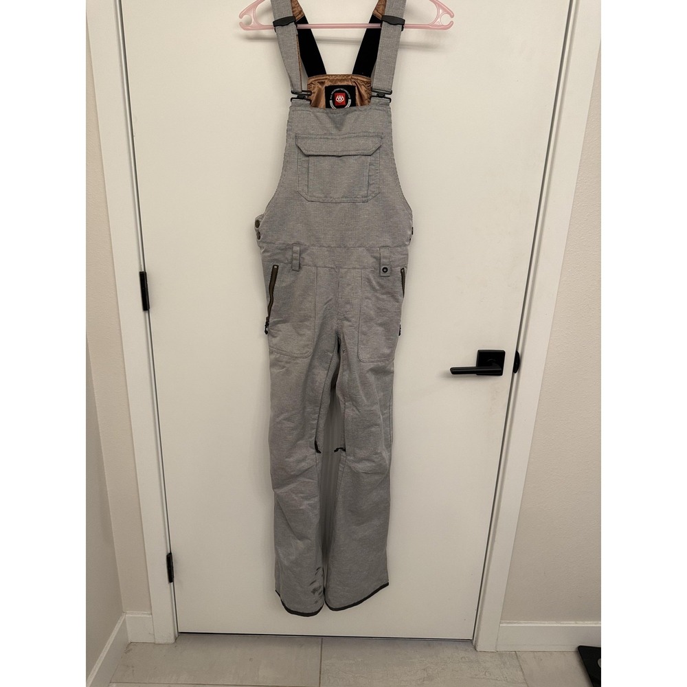 686 Snow Bib Pants Mens XS‎ Gray InfiDRY 10K Waterproof Insulated Striped